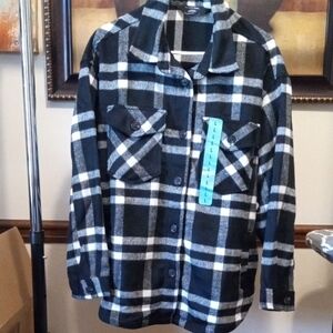 Women's Black and White Plaid Shirt Jacket